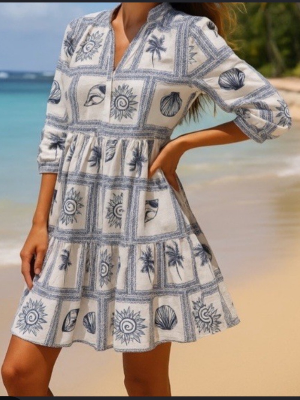 Calypso St. Barth White Dress with Blue Sea Print